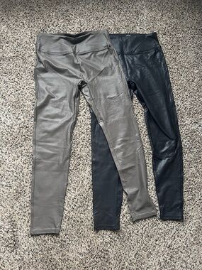 Faux Leather Leggings in Gray and Black